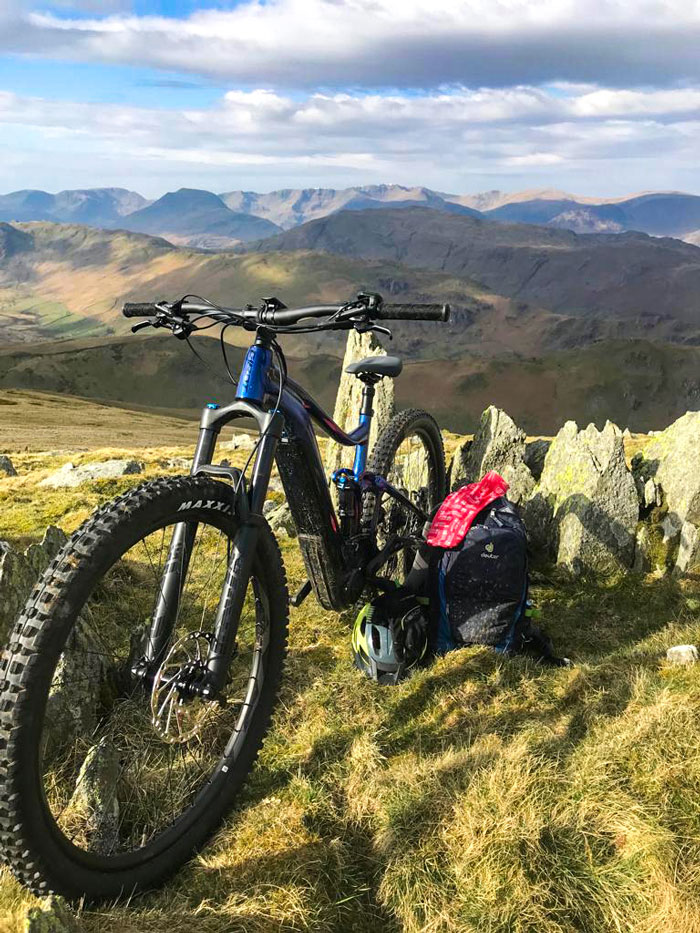 E mountain bike with a view of mountains 