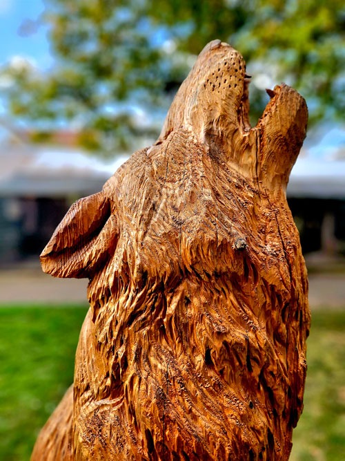 Wood wolf carving