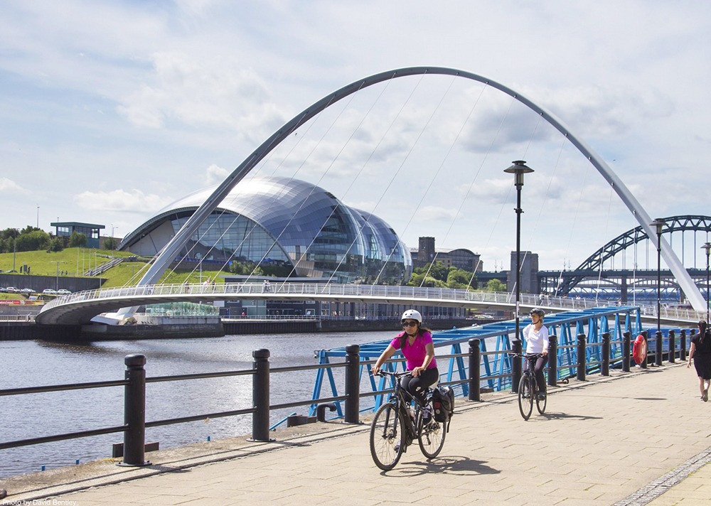 Cycling along Newcastle's Quayside